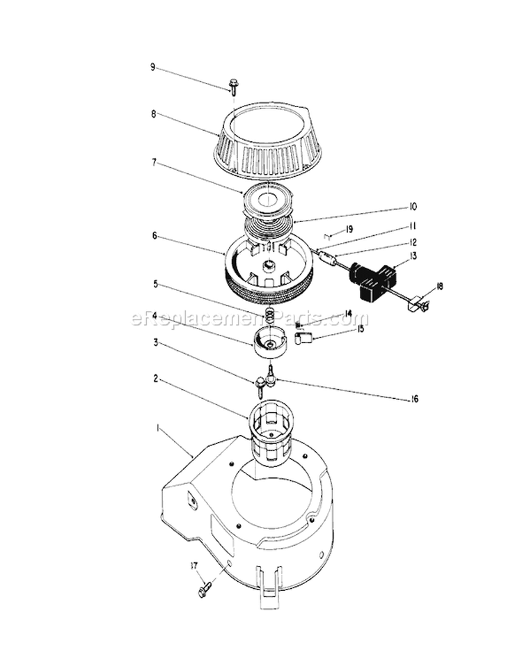Recoil Assembly Diagram and Parts List for 20680 0000001-0999999 - 1990 Toro Lawn Mower