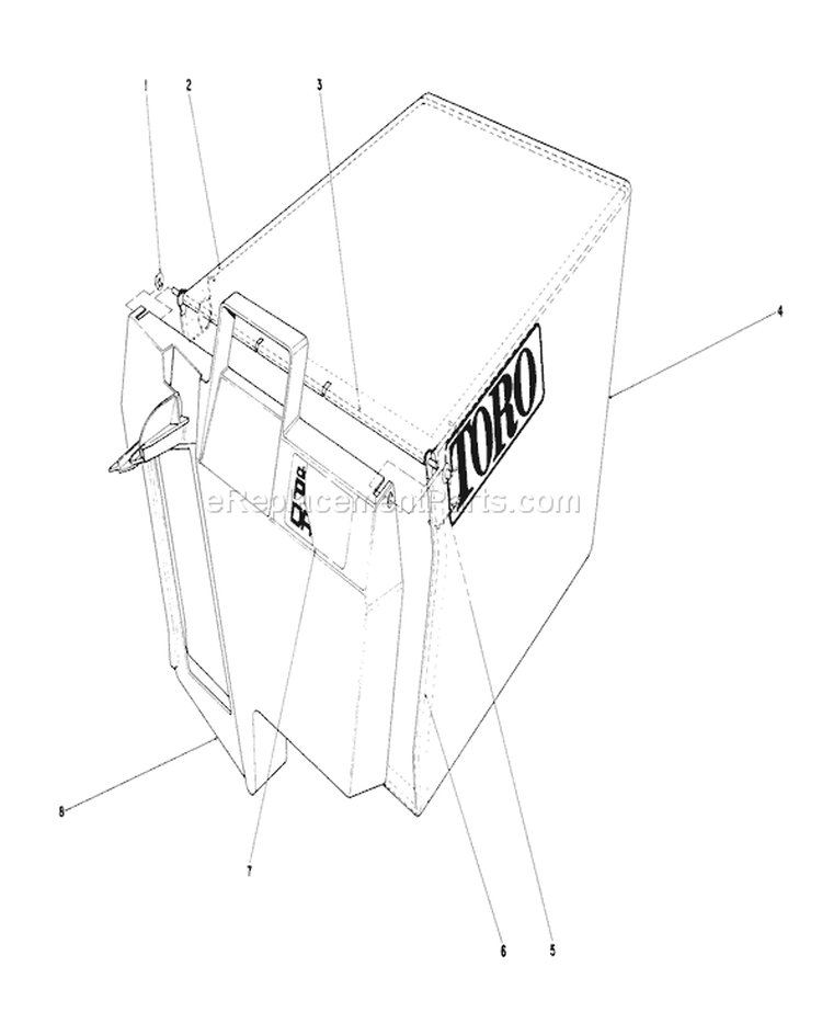 Grass Bag Assembly Diagram and Parts List for 20680 0000001-0999999 - 1990 Toro Lawn Mower