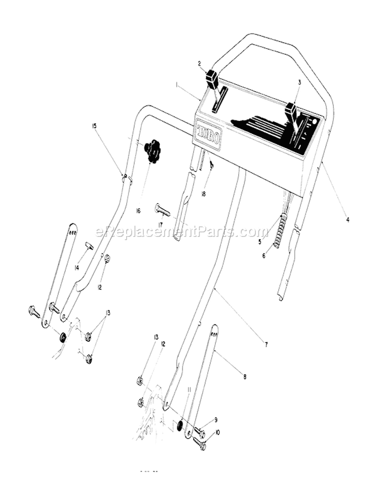 Handle Assembly Diagram and Parts List for 20680 0000001-0999999 - 1990 Toro Lawn Mower