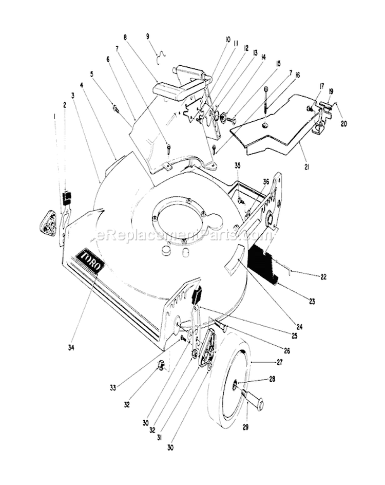 Housing Assembly Diagram and Parts List for 20680 0000001-0999999 - 1990 Toro Lawn Mower