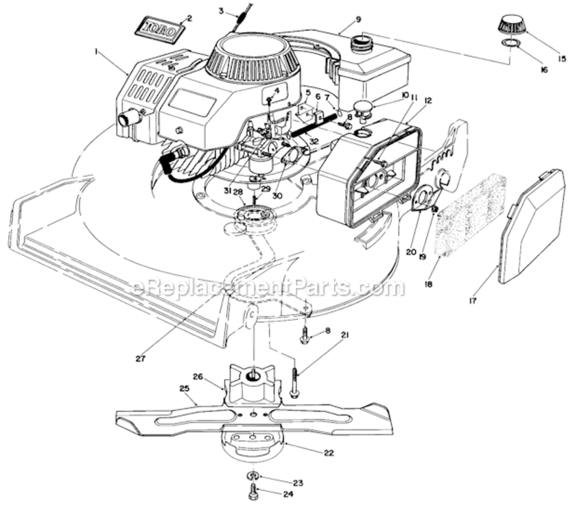Engine_Assembly Diagram and Parts List for 20680 3000001-3999999 Toro Lawn Mower