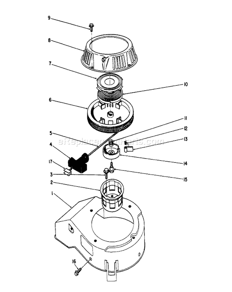 Recoil Assembly Diagram and Parts List for 20684C 9000001-9999999 - 1989 Toro Lawn Mower