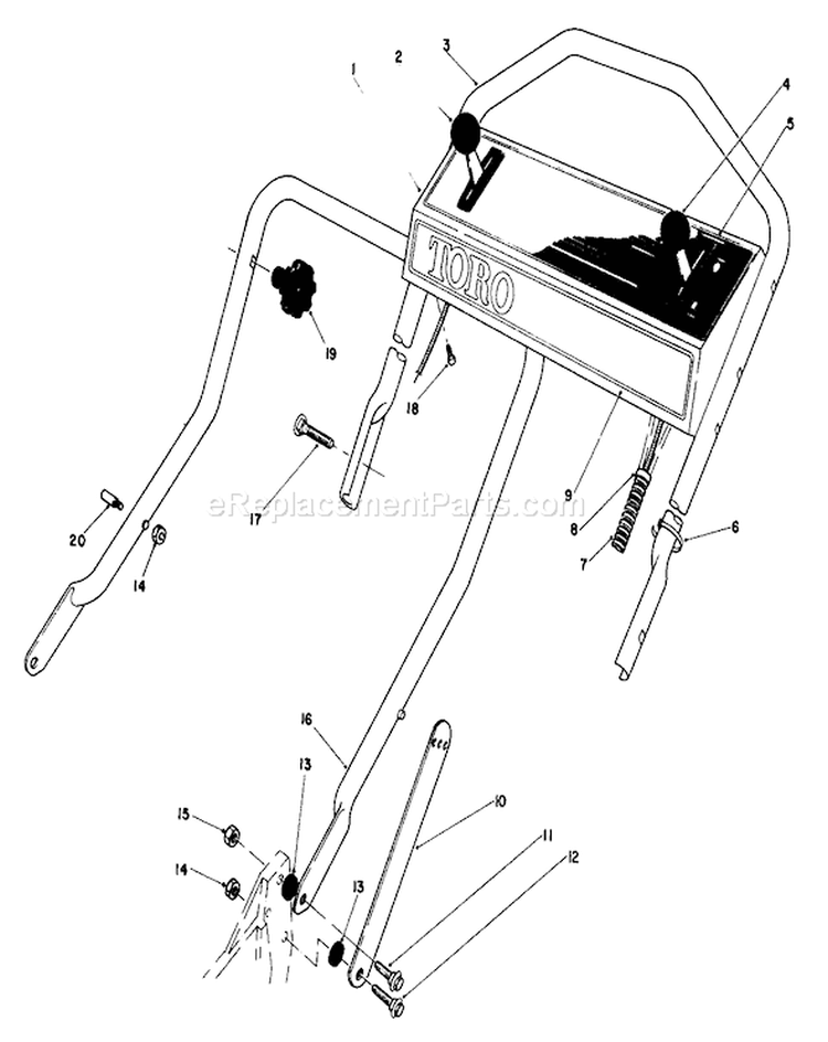 Handle Assembly Diagram and Parts List for 20684 4000001-4999999 - 1984 Toro Lawn Mower