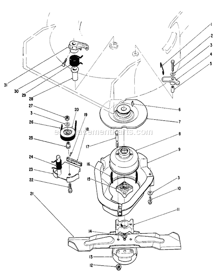 Blade Brake Clutch Assembly Diagram and Parts List for 20684 6000001-6999999 - 1986 Toro Lawn Mower