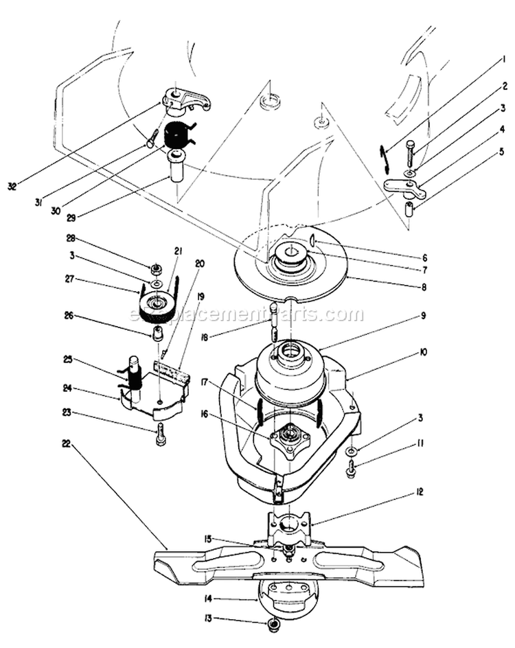 Blade Brake Clutch Assembly Diagram and Parts List for 20684 7000001-7999999 - 1987 Toro Lawn Mower
