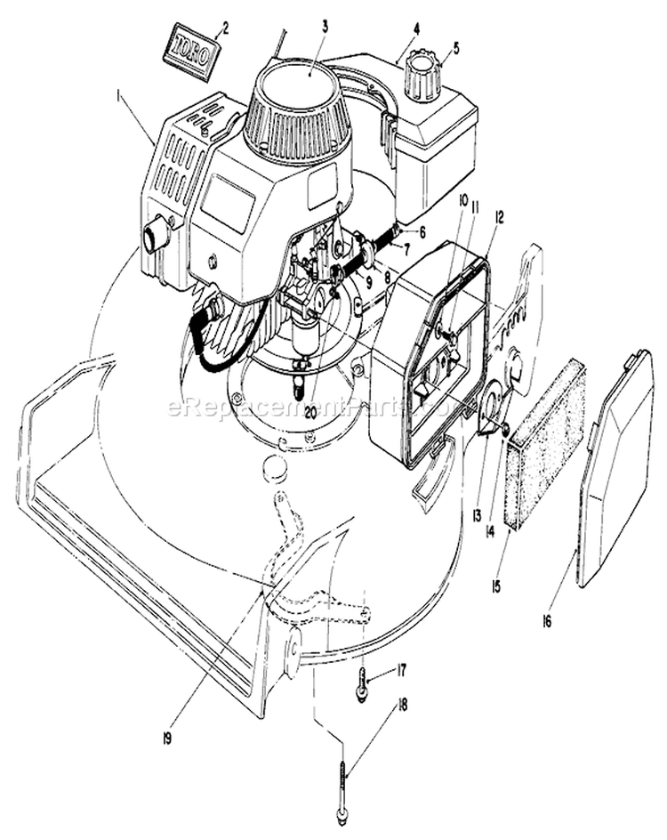 Engine Assembly Diagram and Parts List for 20684 7000001-7999999 - 1987 Toro Lawn Mower