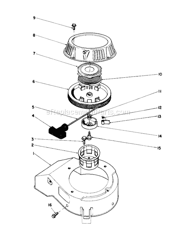 Recoil Assembly Diagram and Parts List for 20684 8000001-8999999 - 1988 Toro Lawn Mower