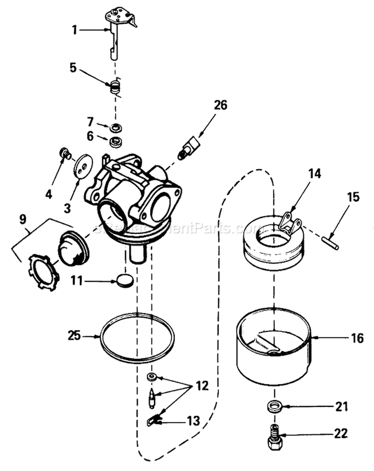Carburetor Assembly Diagram and Parts List for 20692C 8000001-8999999 - 1988 Toro Lawn Mower