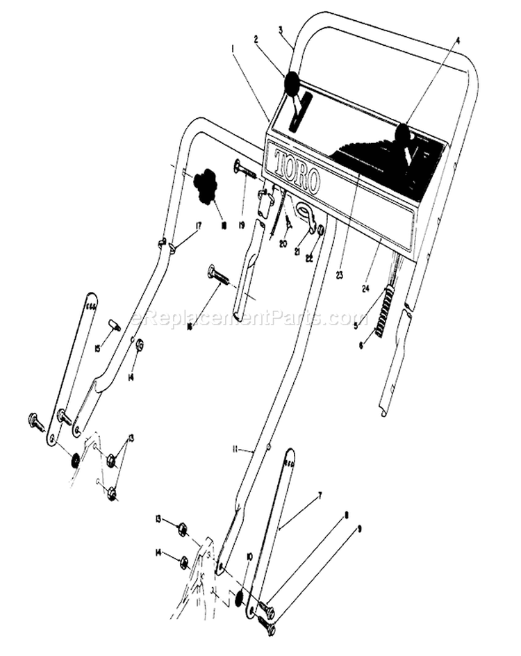 Handle Assembly Diagram and Parts List for 20692C 8000001-8999999 - 1988 Toro Lawn Mower