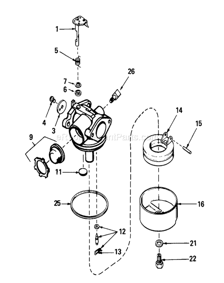 Carburetor Assembly Diagram and Parts List for 20692C 9000001-9999999 - 1989 Toro Lawn Mower