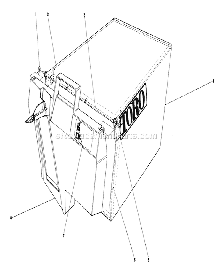 Grass Bag Assembly Diagram and Parts List for 20692C 9000001-9999999 - 1989 Toro Lawn Mower