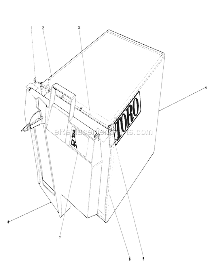 Grass Bag Assembly Diagram and Parts List for 20692 0000001-0999999 - 1990 Toro Lawn Mower