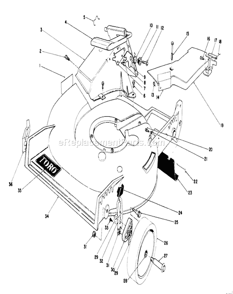 Housing Assembly Diagram and Parts List for 20692 0000001-0999999 - 1990 Toro Lawn Mower