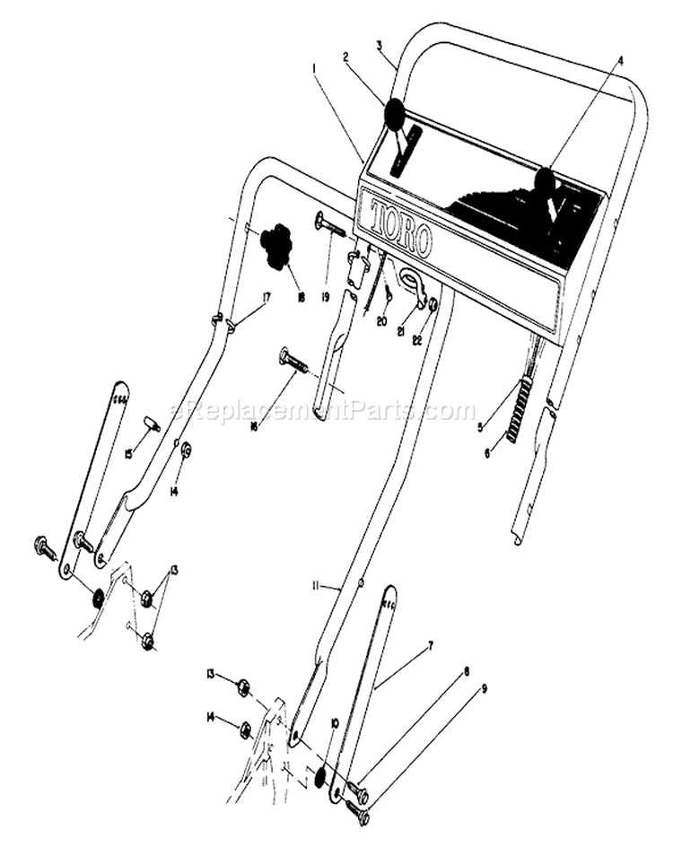 Handle Assembly Diagram and Parts List for 20692 8000001-8999999 - 1988 Toro Lawn Mower