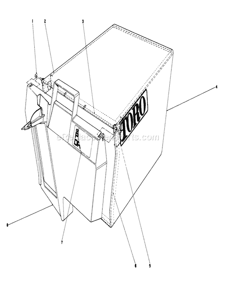 Grass Bag Assembly Diagram and Parts List for 20695 8000001-8999999 - 1988 Toro Lawn Mower