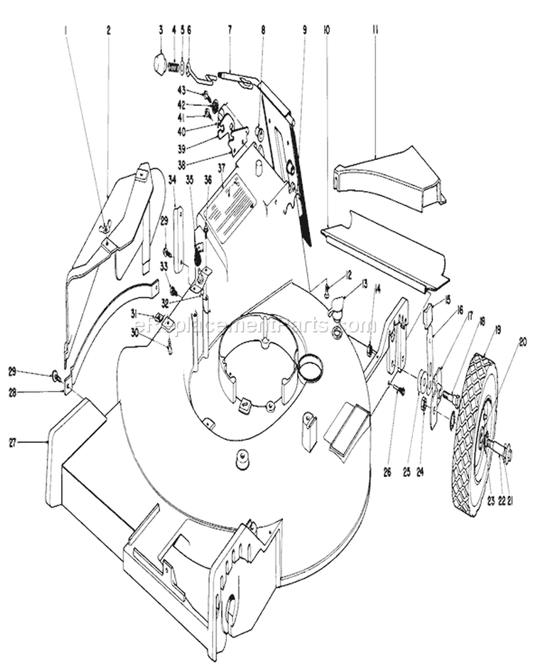 Housing Assembly Diagram and Parts List for 20506 6000001-6999999 - 1976 Toro Lawn Mower