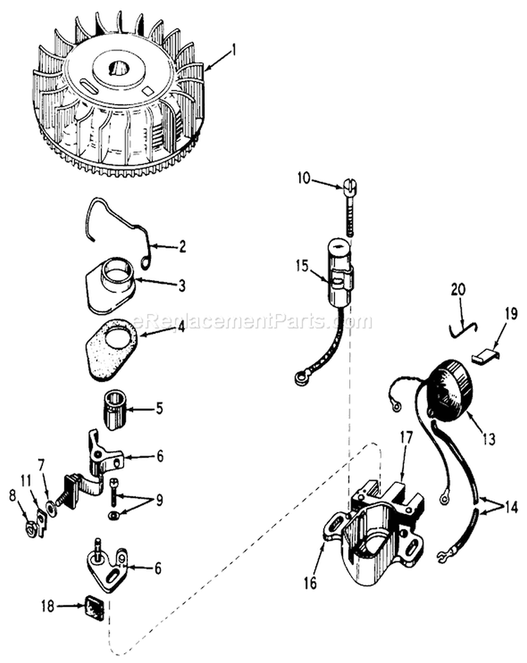 Magneto Diagram and Parts List for 20506 6000001-6999999 - 1976 Toro Lawn Mower