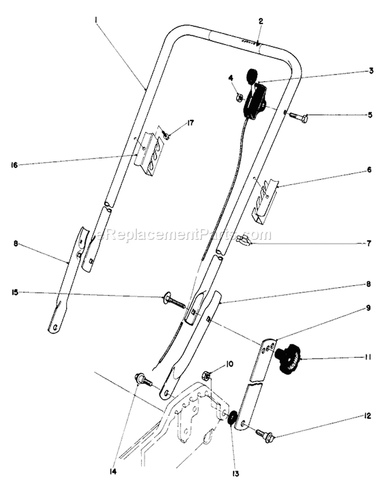 Handle Assembly Diagram and Parts List for 20698 0000001-0999999 - 1980 Toro Lawn Mower