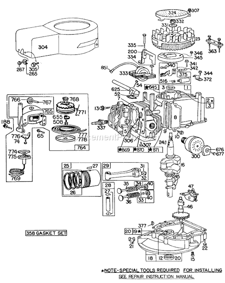 Engine Diagram and Parts List for 20698 1000001-1999999 - 1981 Toro Lawn Mower
