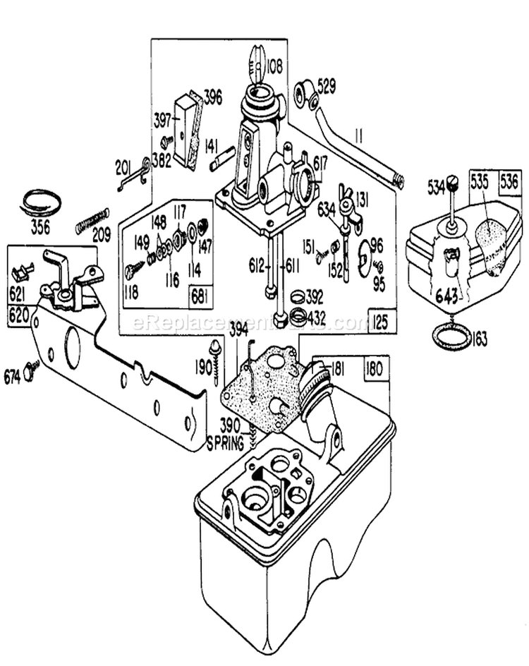 Carburetor Assembly Diagram and Parts List for 20698 1000001-1999999 - 1981 Toro Lawn Mower