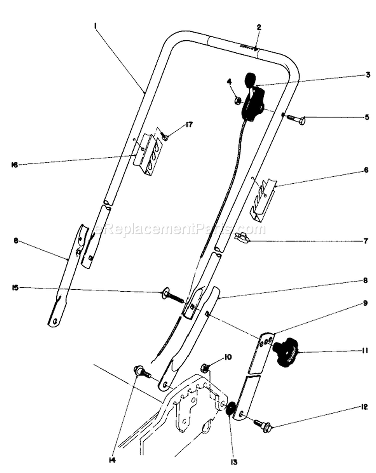Handle Assembly Diagram and Parts List for 20698 1000001-1999999 - 1981 Toro Lawn Mower