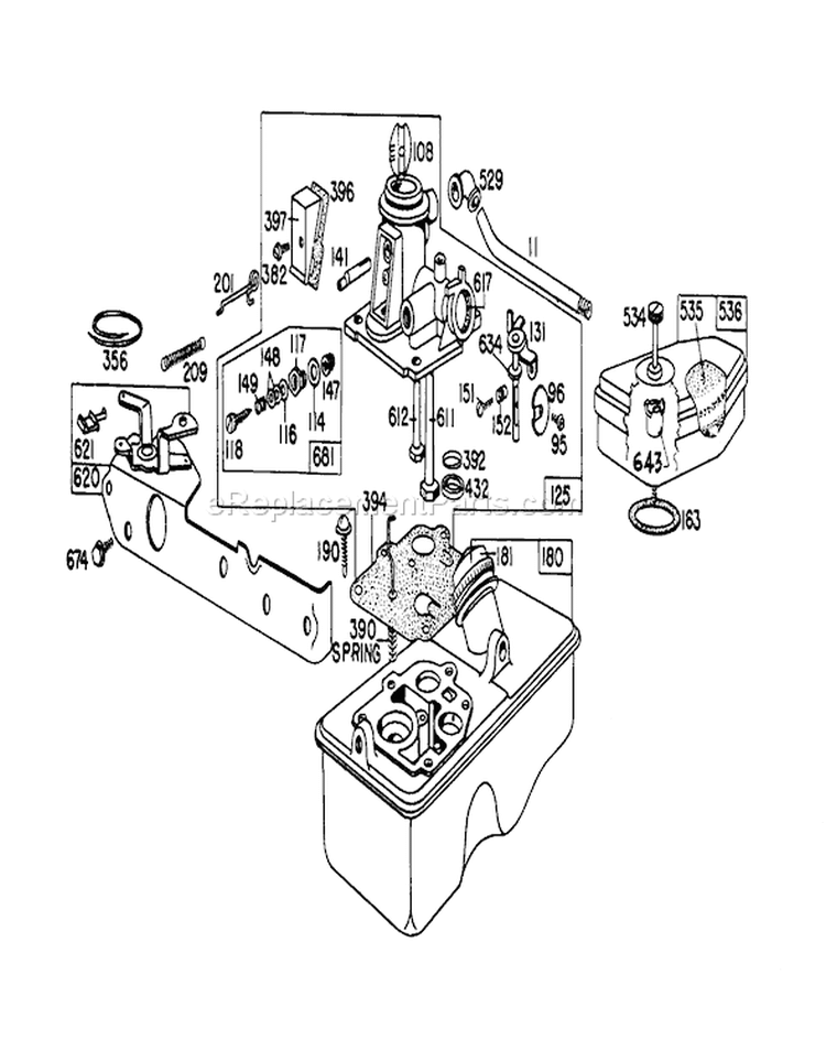 Carburetor Assembly Diagram and Parts List for 20698 9000001-9999999 - 1979 Toro Lawn Mower