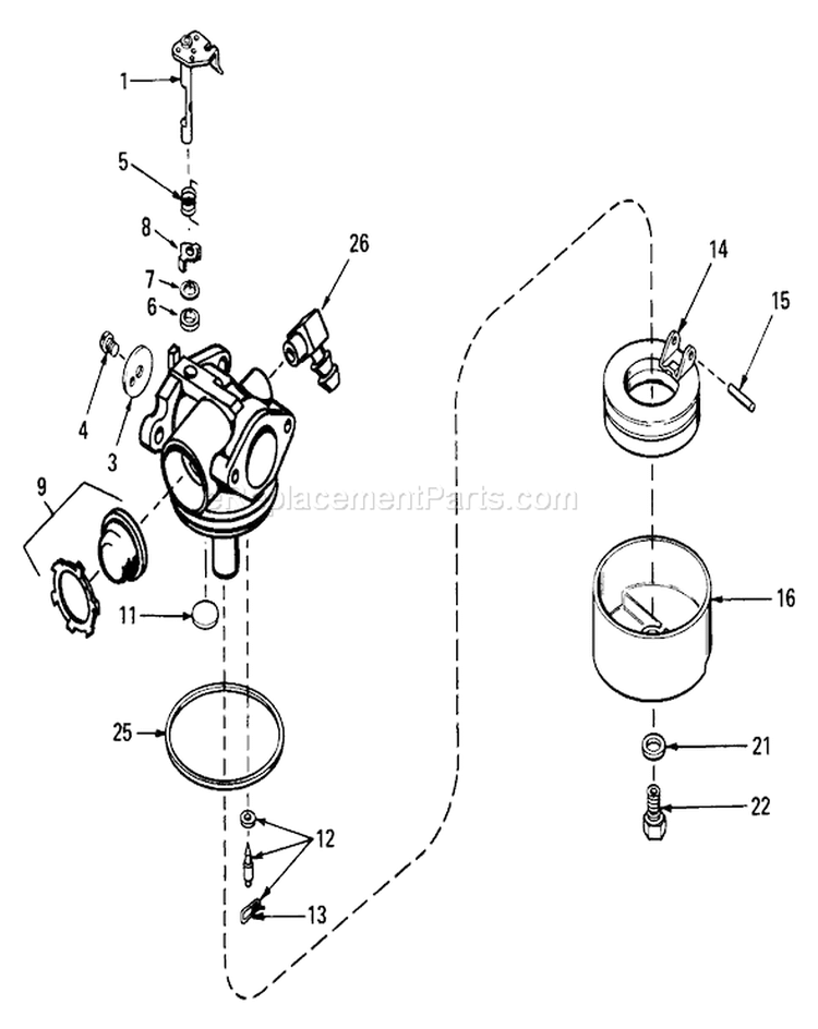 Carburetor Assembly Diagram and Parts List for 20700 1000001-1999999 - 1981 Toro Lawn Mower