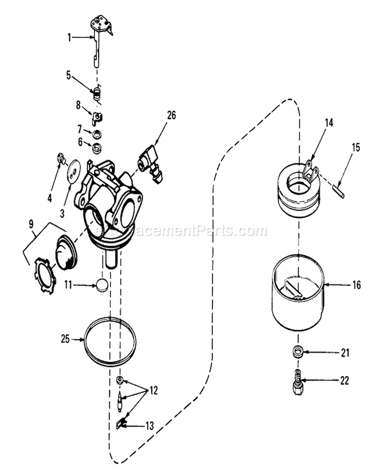 Carburetor Assembly Diagram and Parts List for 20705 0000001-0999999 - 1980 Toro Lawn Mower