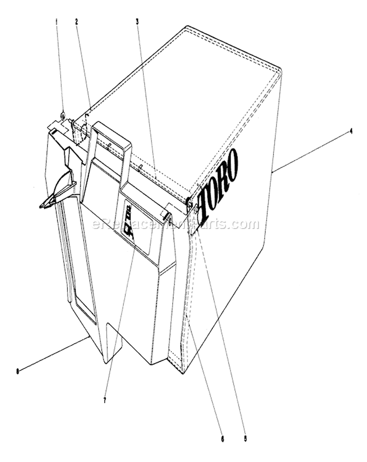 Grass Bag Assembly Diagram and Parts List for 20705 0000001-0999999 - 1980 Toro Lawn Mower