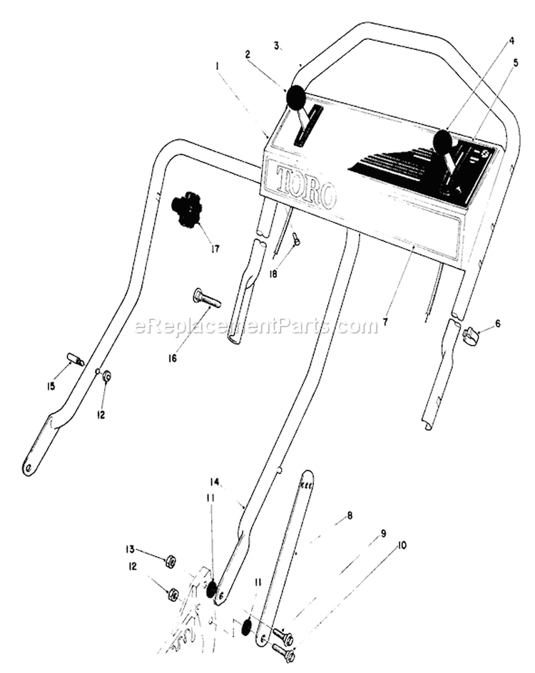 Handle Assembly Diagram and Parts List for 20705 4000001-4999999 - 1984 Toro Lawn Mower