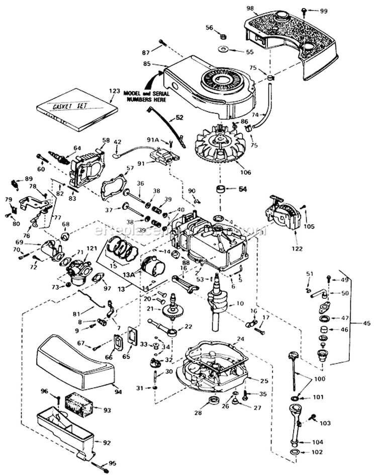 Engine Diagram and Parts List for 20705 5000001-5999999 - 1985 Toro Lawn Mower