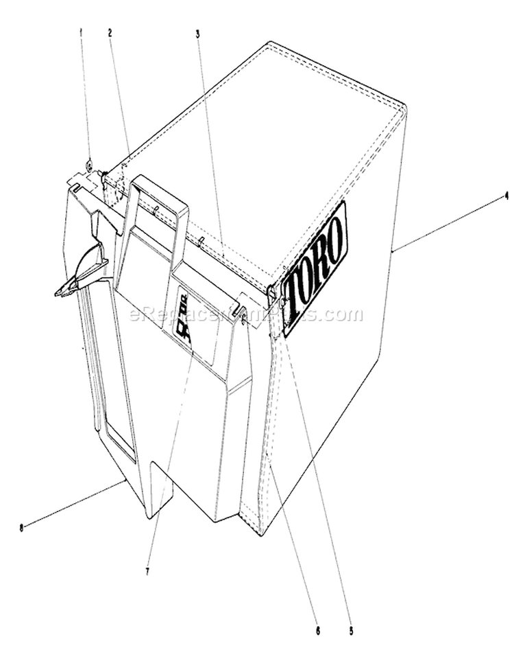 Grass Bag Assembly Diagram and Parts List for 20705 5000001-5999999 - 1985 Toro Lawn Mower