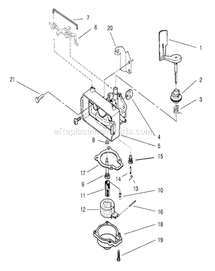 Carburetor Assembly Diagram and Parts List for 20709 9900001-9999999 - 1999 Toro Lawn Mower