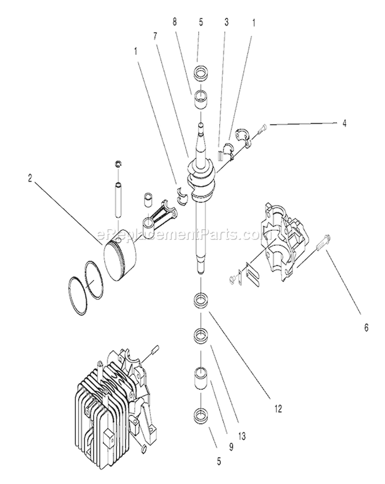 Crankshaft Assembly Diagram and Parts List for 20709 9900001-9999999 - 1999 Toro Lawn Mower
