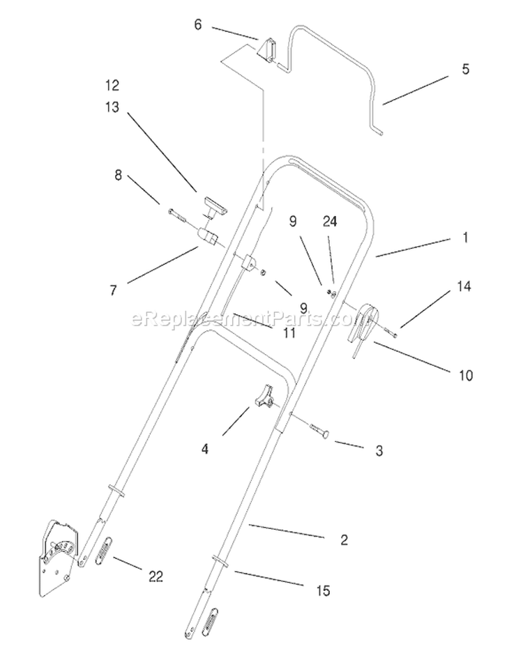 Handle Assembly Diagram and Parts List for 20709 9900001-9999999 - 1999 Toro Lawn Mower