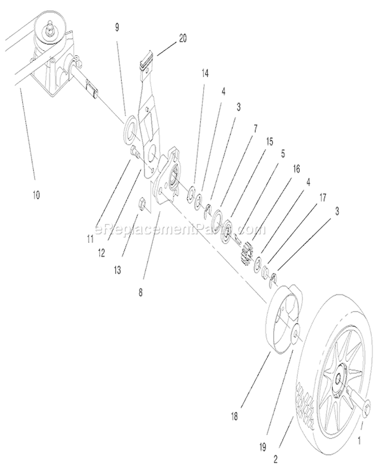 Rear Axle Assembly Diagram and Parts List for 20710 7000001-7999999 - 1997 Toro Lawn Mower