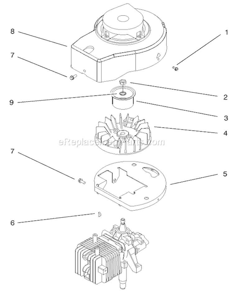 Engine Assembly Diagram and Parts List for 20710 7000001-7999999 - 1997 Toro Lawn Mower