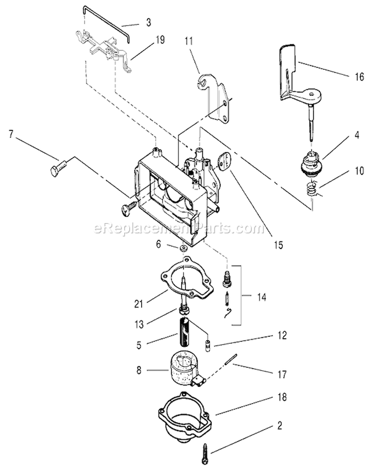 Carburetor Diagram and Parts List for 20711 200000001-200999999 - 2000 Toro Lawn Mower