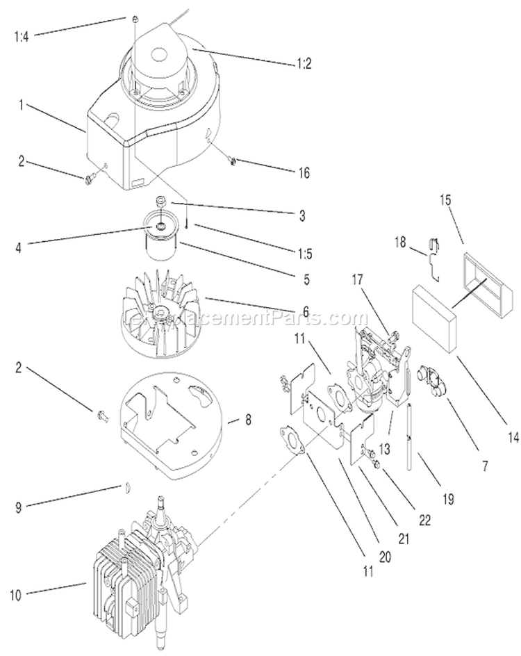 Engine Assembly Diagram and Parts List for 20711 200000001-200999999 - 2000 Toro Lawn Mower