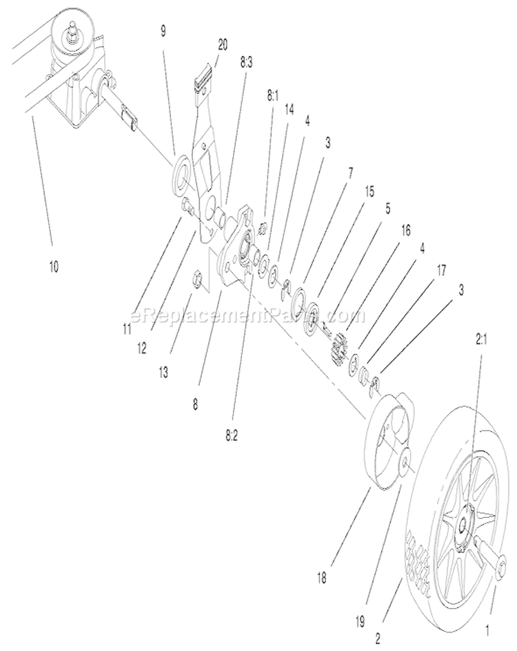 Rear Axle Assembly Diagram and Parts List for 20711 200000001-200999999 - 2000 Toro Lawn Mower