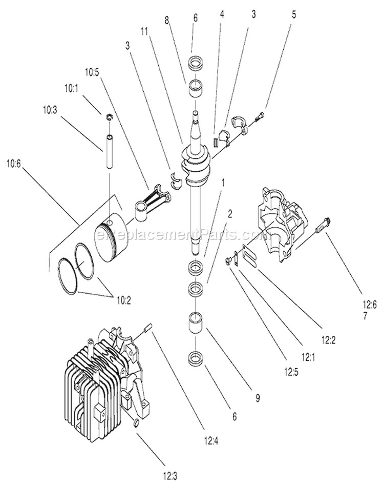 Short Block Assembly Diagram and Parts List for 20711 200000001-200999999 - 2000 Toro Lawn Mower