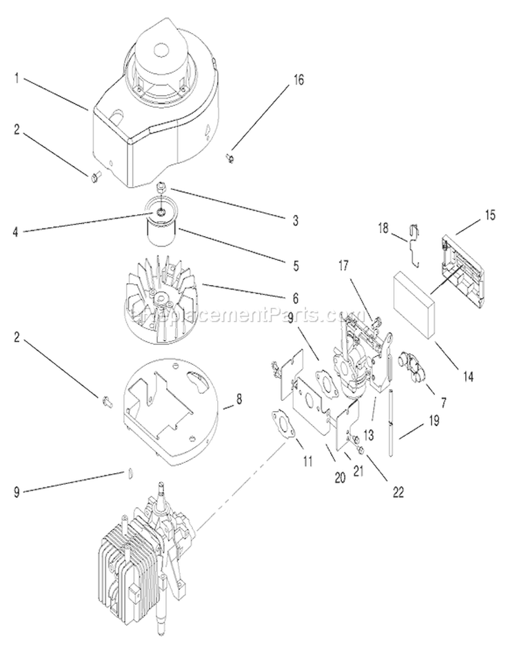 Shroud, Crankcase and Carburetor Assembly Diagram and Parts List for 20711 8900001-89999999 - 1998 Toro Lawn Mower