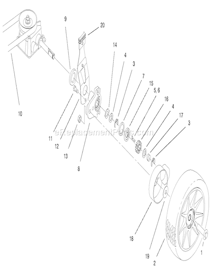 Gear Case and Wheel Diagram and Parts List for 20711 8900001-89999999 - 1998 Toro Lawn Mower