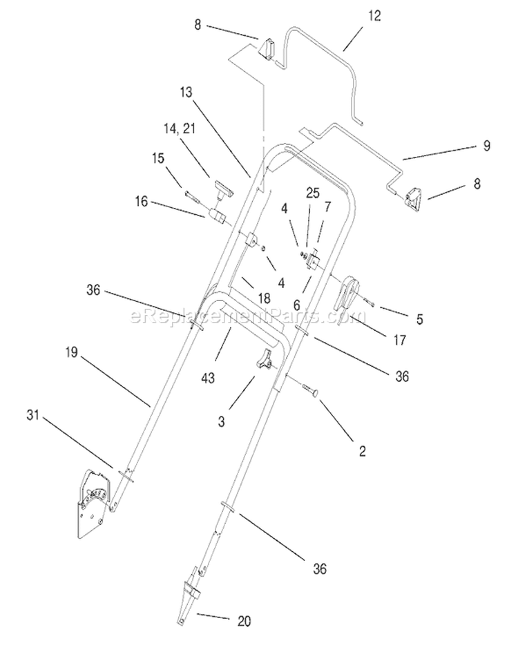 Handle Assembly Diagram and Parts List for 20711 8900001-89999999 - 1998 Toro Lawn Mower
