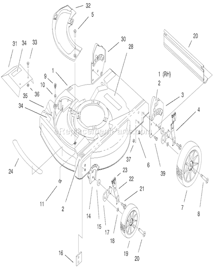 Housing Assembly Diagram and Parts List for 20712 7900001-7999999 - 1997 Toro Lawn Mower