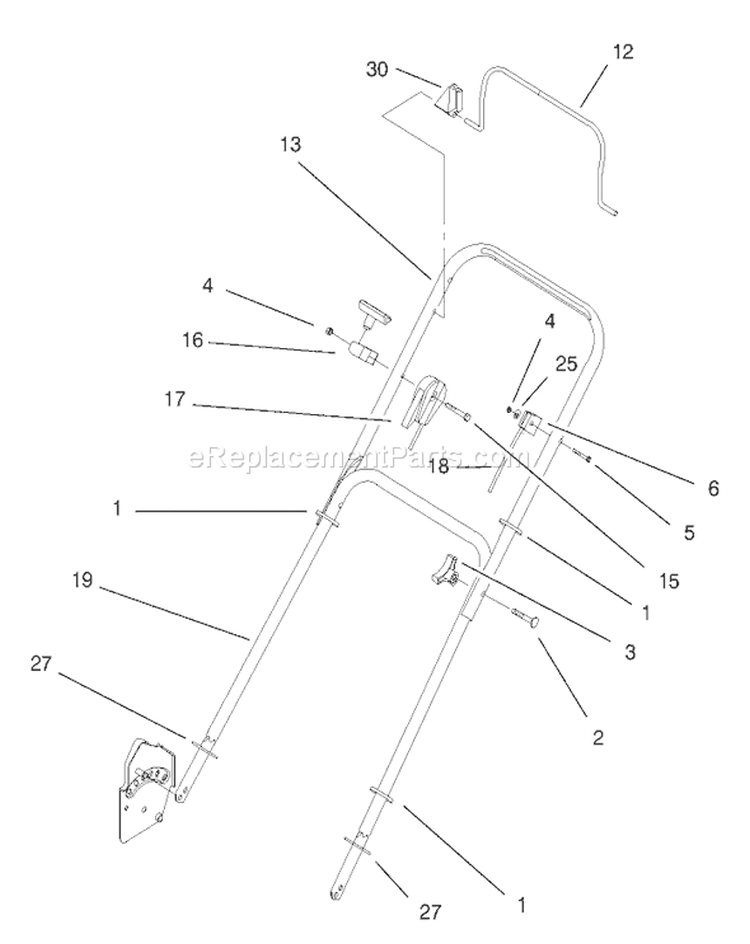 Handle Assembly Diagram and Parts List for 20713 8900001-8999999 - 1998 Toro Lawn Mower