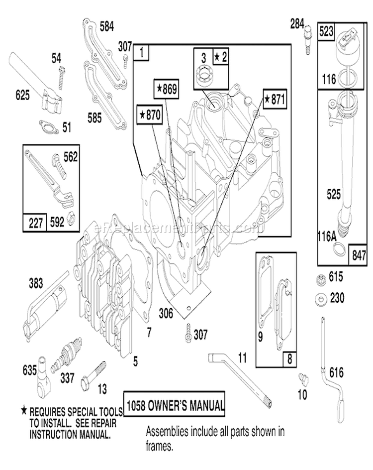 Engine Diagram and Parts List for 20713 8900001-8999999 - 1998 Toro Lawn Mower