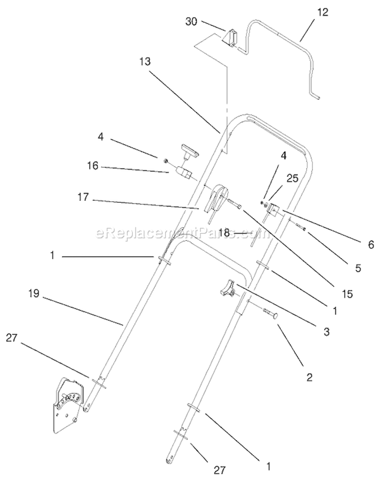 Handle Assembly Diagram and Parts List for 20713 9900001-9999999 - 1999 Toro Lawn Mower