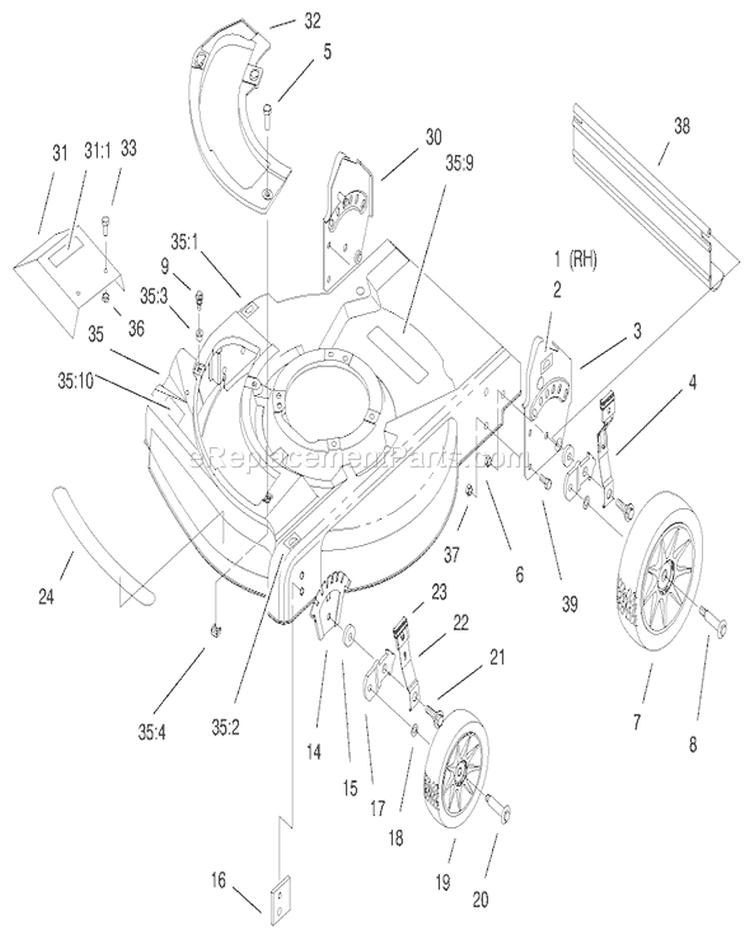 Housing Assembly Diagram and Parts List for 20713 9900001-9999999 - 1999 Toro Lawn Mower