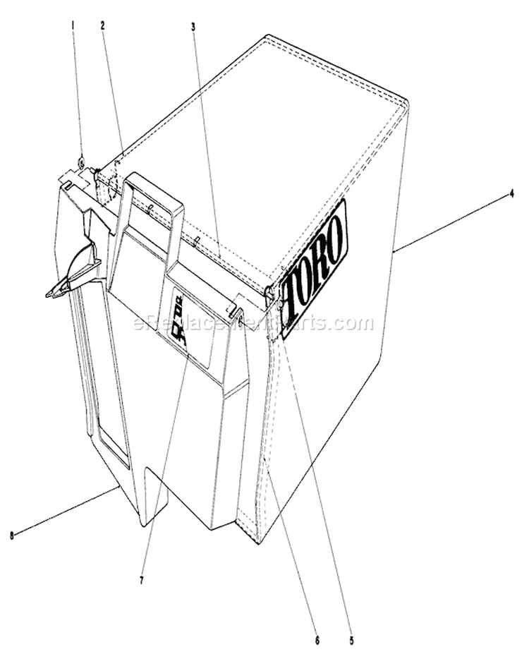 Grass Bag Assembly Diagram and Parts List for 20715C 5000001-5999999 - 1985 Toro Lawn Mower